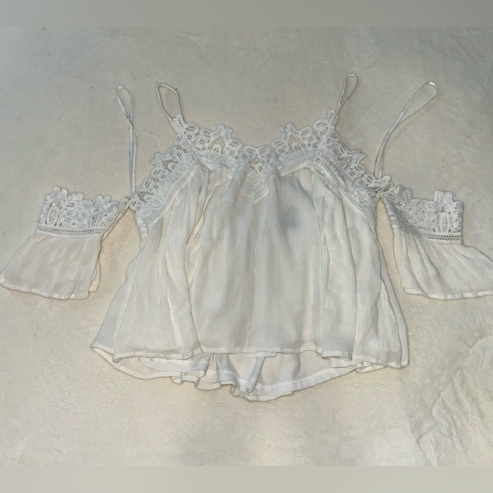 LULUS Small Crochet Baby Doll Top Flow Knit Lace White Cream Boho bohemian S